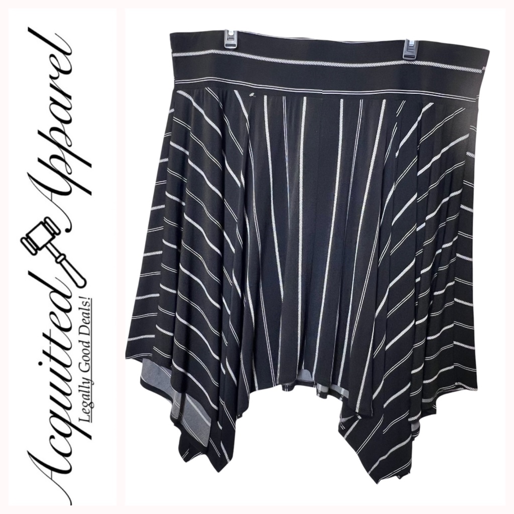 Lane Bryant Asymmetrical Hem Black W/ White Stripe Skirt Nwt